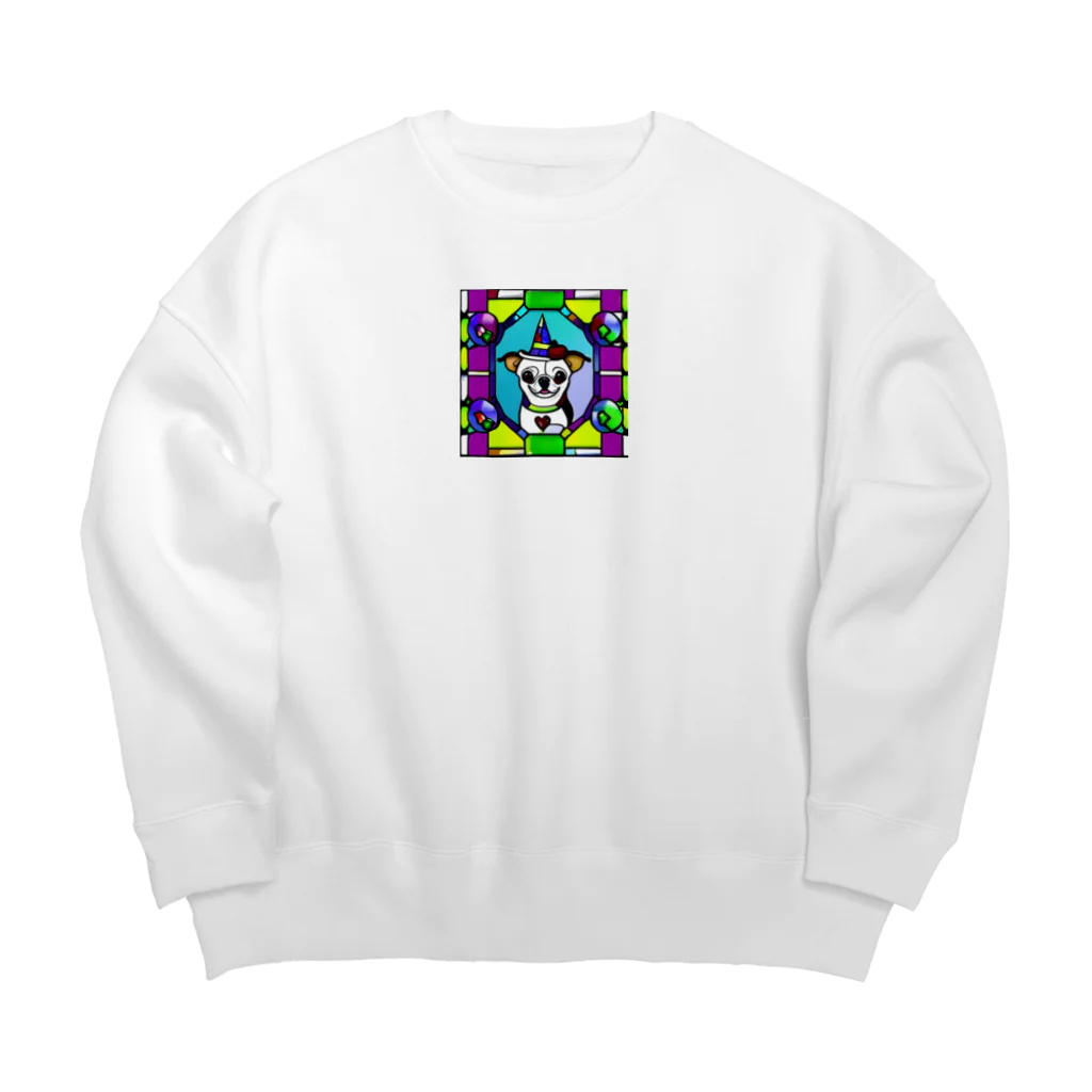 チワワ愛好家ショップのステンドグラスアートの中で息づくチワワの可愛さ Big Crew Neck Sweatshirt