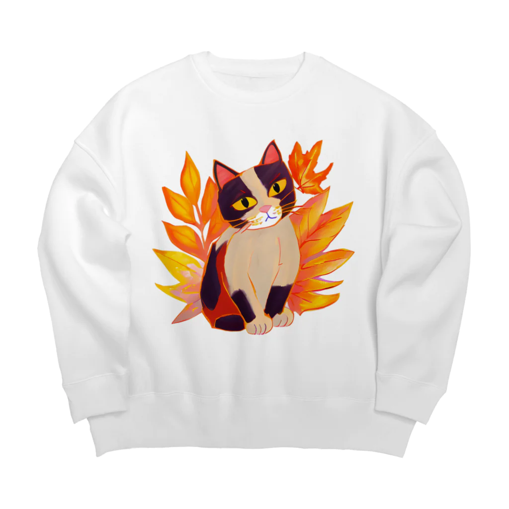 MYST_RIVENの紅葉と三毛猫 Big Crew Neck Sweatshirt