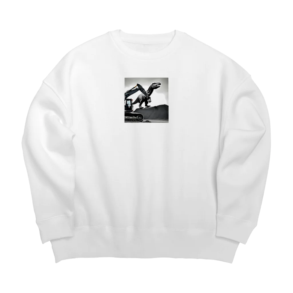 サウルス工房のショベルカーとティラノサウルスの共演 Big Crew Neck Sweatshirt