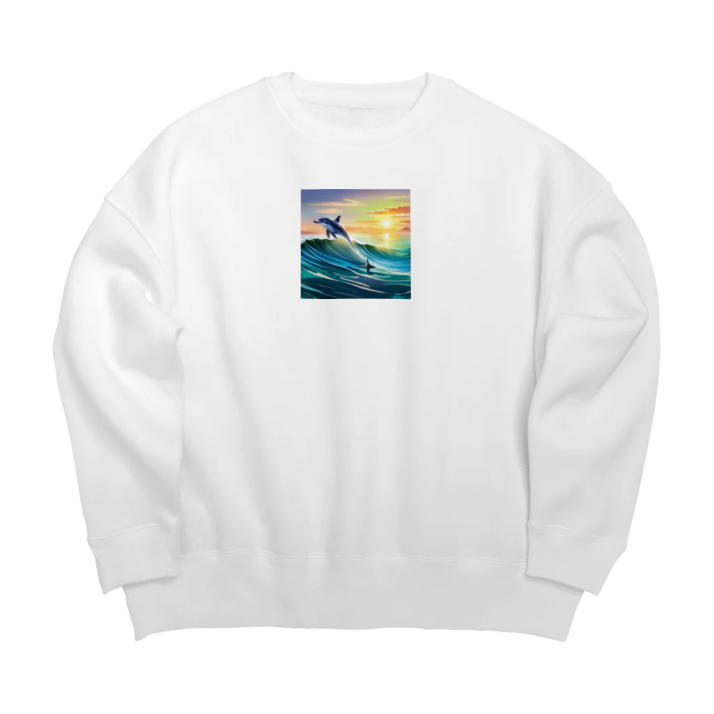 itacyoko(AIイラスト屋)の夕暮れで飛ぶイルカ Big Crew Neck Sweatshirt