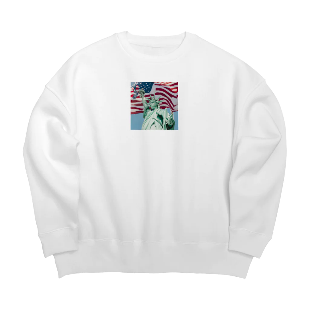 SK8461の自由の女神とアメリカ国旗 Big Crew Neck Sweatshirt