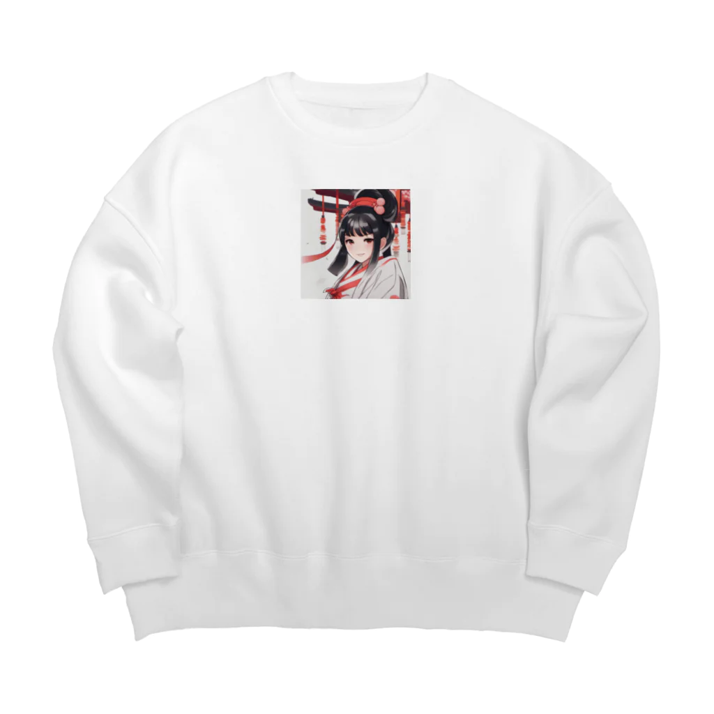 ワンダーワールド・ワンストップの巫女服を着た綺麗なポニーテール女性のグッズ Big Crew Neck Sweatshirt