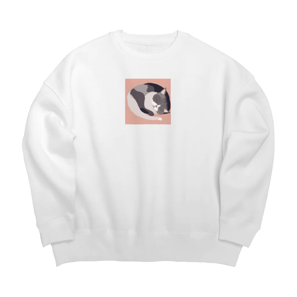 銀の時の寝ている猫のイラスト Big Crew Neck Sweatshirt