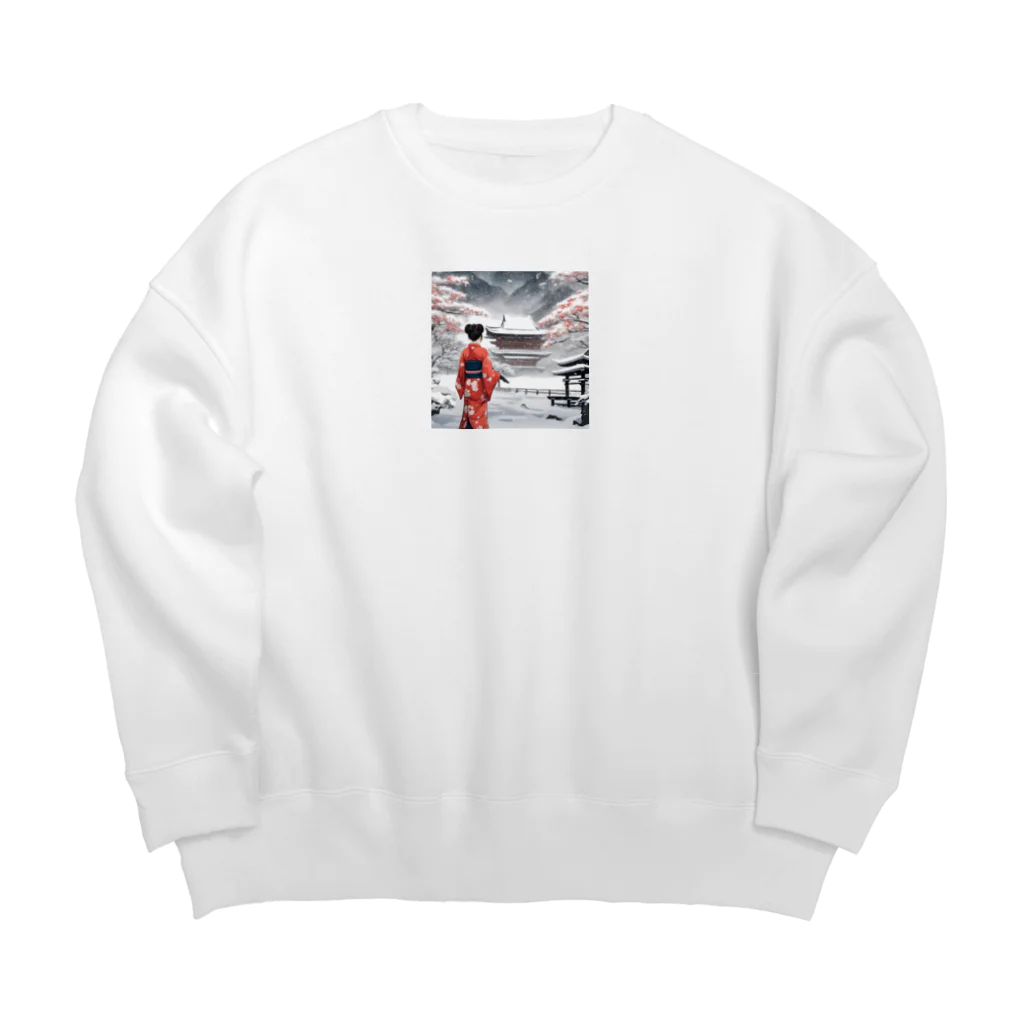 oyg-challengeの和服女性と雪景色 Big Crew Neck Sweatshirt