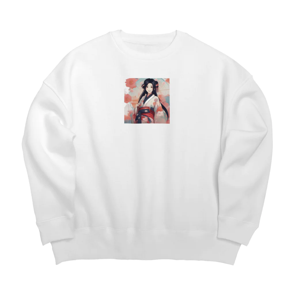 ワンダーワールド・ワンストップの浴衣を着た黑髪ロングヘアの綺麗な女性 Big Crew Neck Sweatshirt