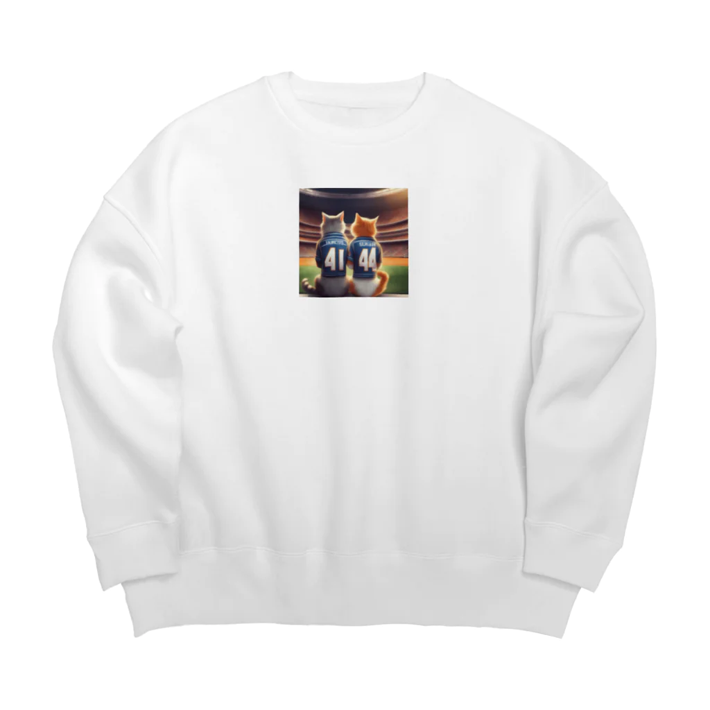 夫婦にゃんこのスポーツ観戦を楽しむ夫婦ネコ Big Crew Neck Sweatshirt