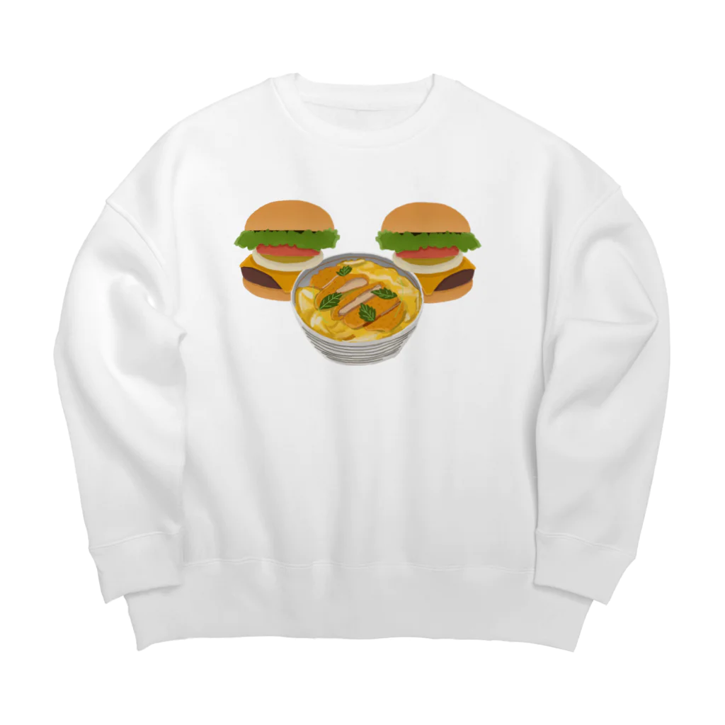 徳原旅行先のお土産屋さんのかつ丼とハンバーガー２個 Big Crew Neck Sweatshirt