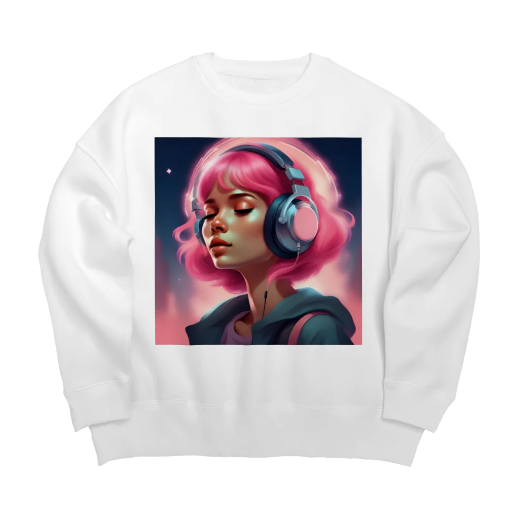 B_possibleのピンク髪の少女 リアルVer. Big Crew Neck Sweatshirt