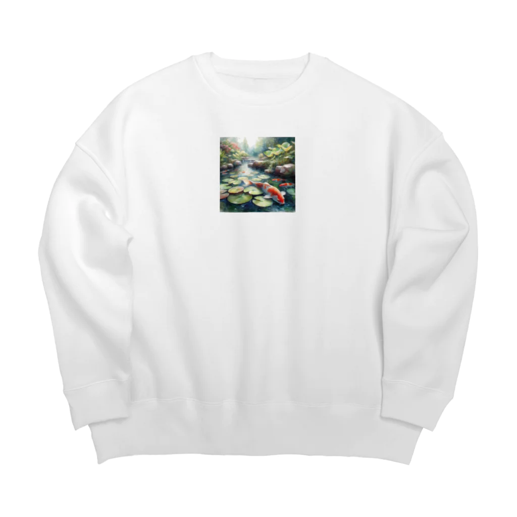 ワンダーワールド・ワンストップの鯉が泳ぐ池　水彩画調② Big Crew Neck Sweatshirt