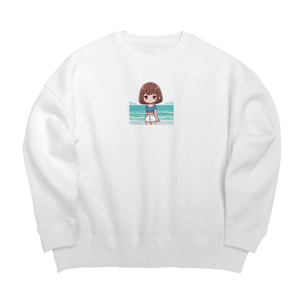 ワンダーワールド・ワンストップの海辺のかわいい女の子③ Big Crew Neck Sweatshirt