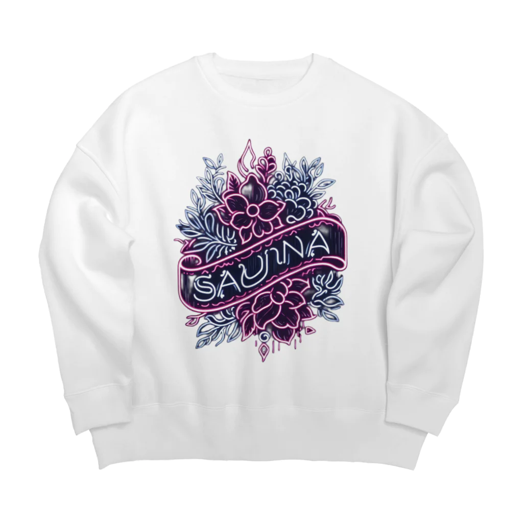 N SAUNA LOGOのネオン風花柄サウナロゴ11　花柄ver.4 Big Crew Neck Sweatshirt