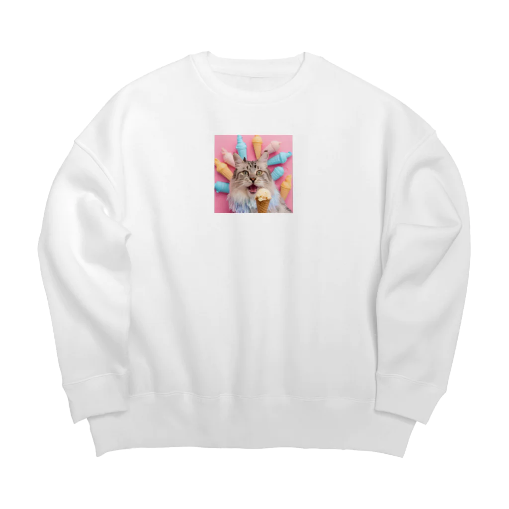 猫雑貨屋　ねこまろのアイスを食べた猫 Big Crew Neck Sweatshirt