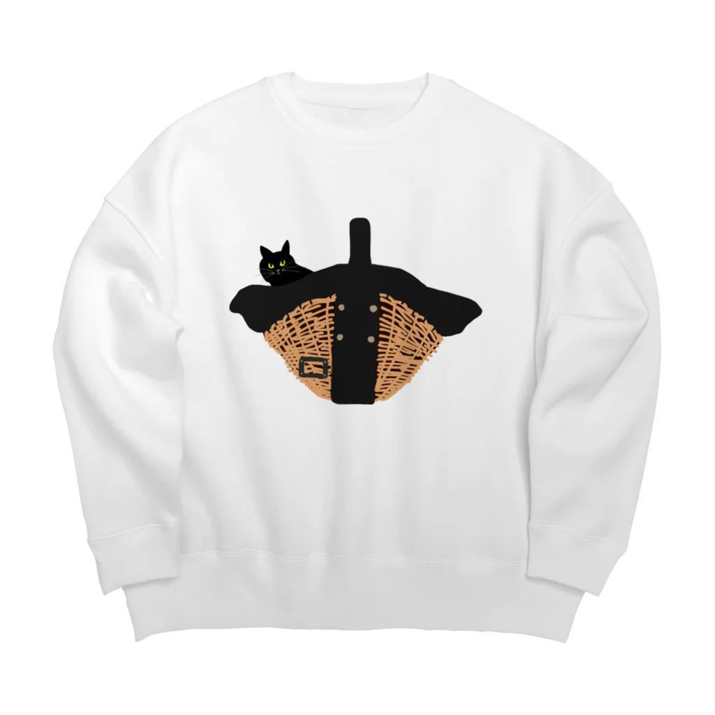 小鳥と映画館のカゴバッグと黒猫 Big Crew Neck Sweatshirt