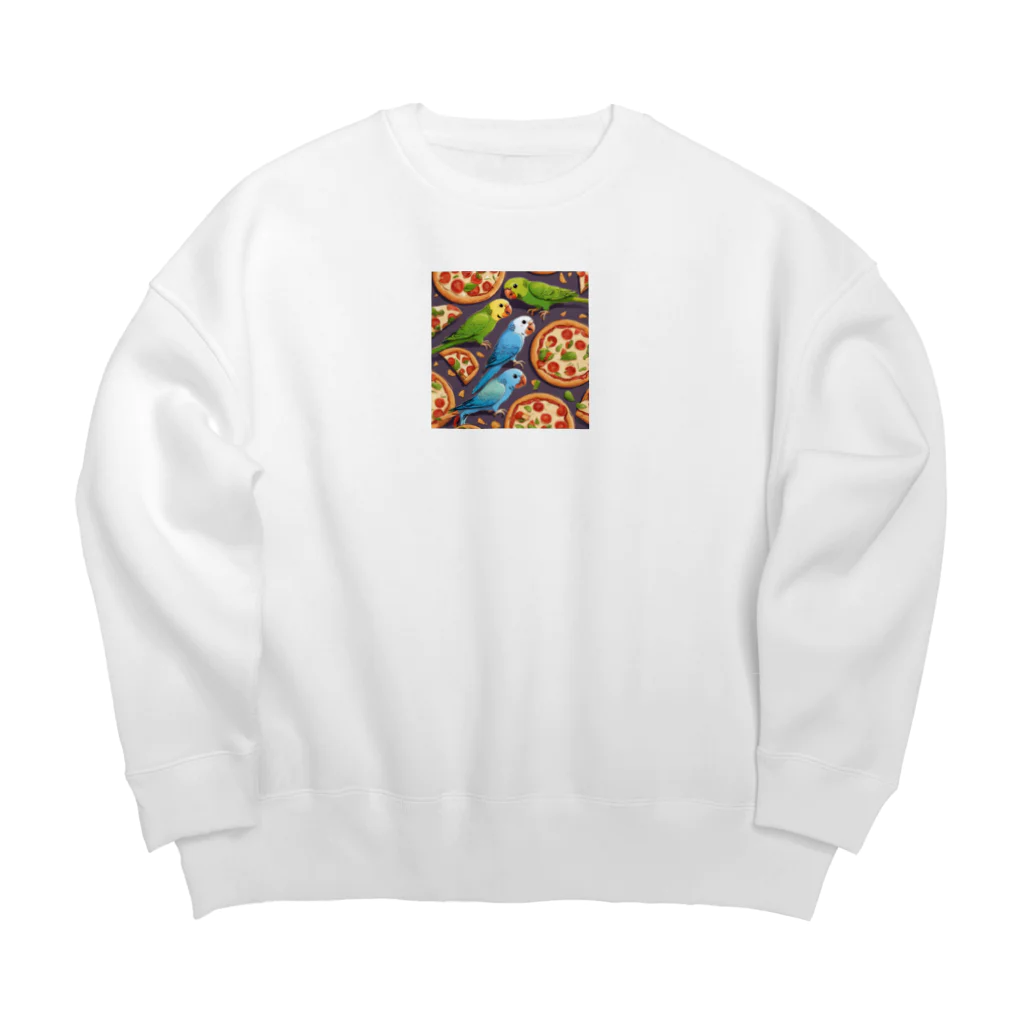 mofu mofu309のピザ食べるインコ Big Crew Neck Sweatshirt