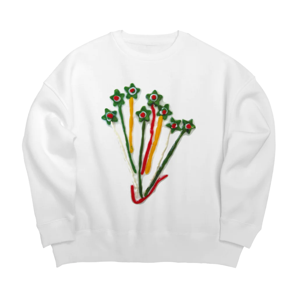 こどもと私の絵や粘土の花瓶に入った星の花 Big Crew Neck Sweatshirt