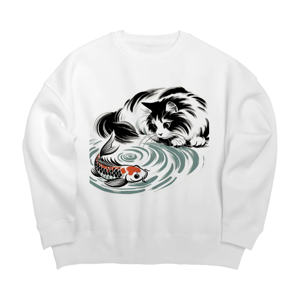 MakotOの猫と鯉（水墨画風） Big Crew Neck Sweatshirt