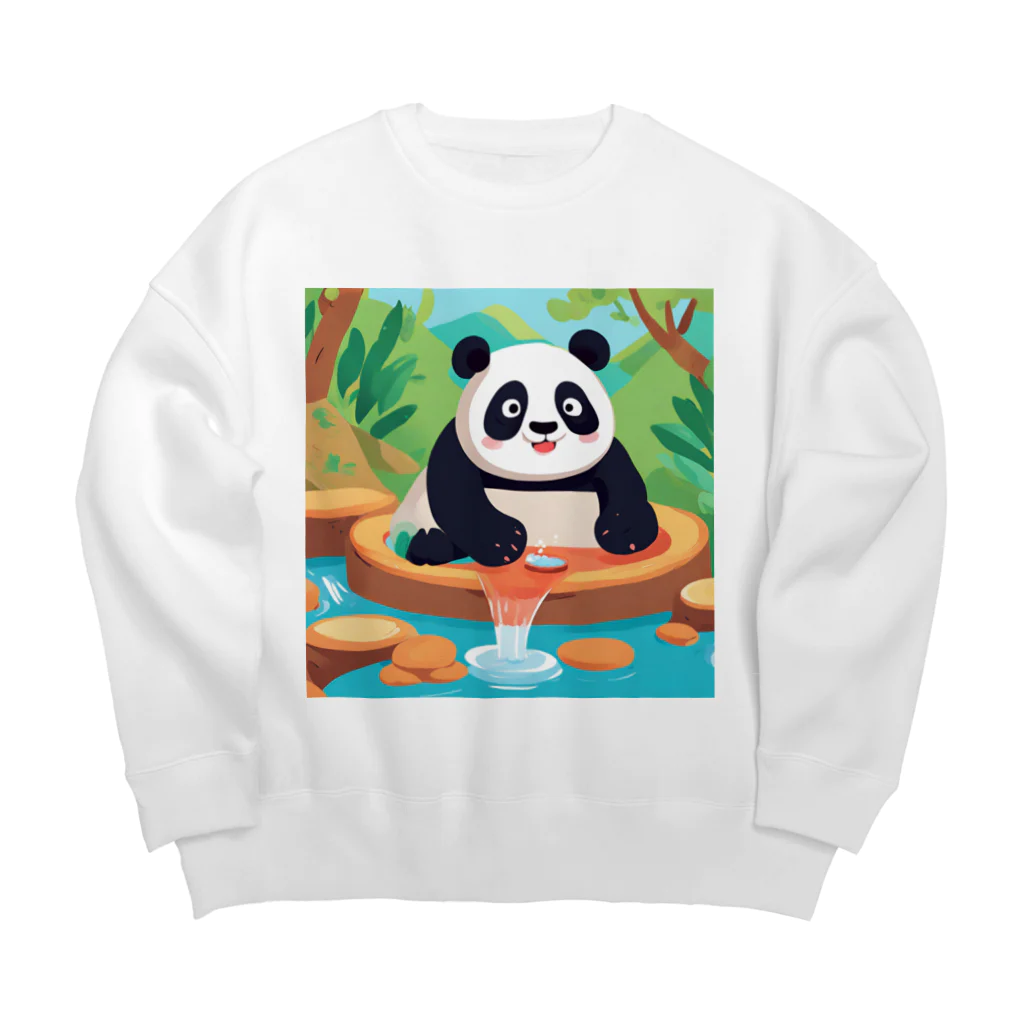 萌えキャラ大好きの温泉を楽しむパンダイラストのグッズ Big Crew Neck Sweatshirt