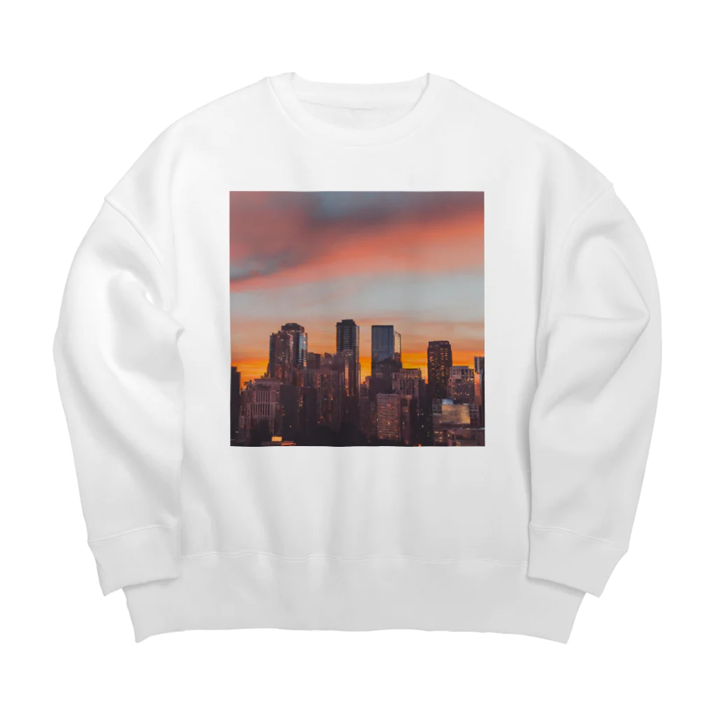 ただの飲食店で働くやつの夕焼けに染まる都会の街並みスエット Big Crew Neck Sweatshirt