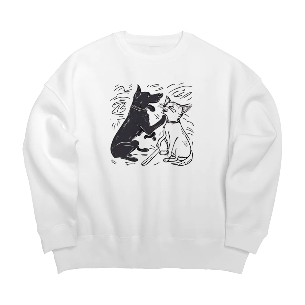 omochiのへやの犬と猫のたたかい Big Crew Neck Sweatshirt