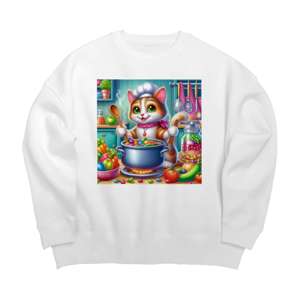 ニャーちゃんショップのクッキングキャット Big Crew Neck Sweatshirt