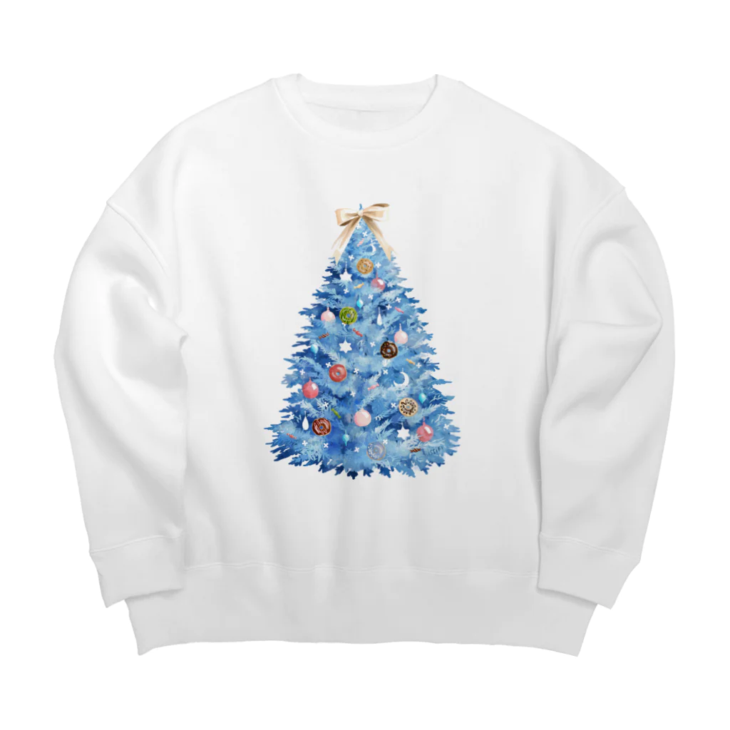 喫茶角砂糖のクリスマスツリー／ブルー Big Crew Neck Sweatshirt