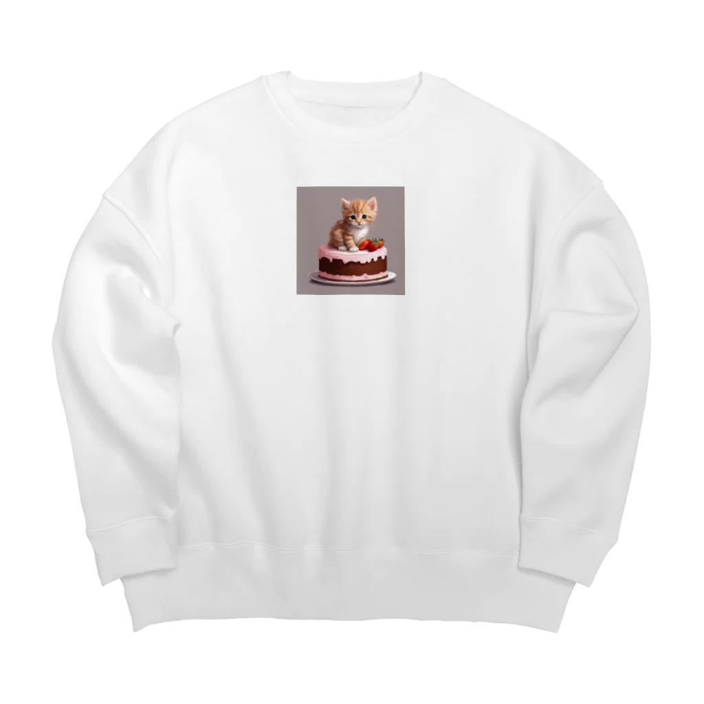 にゃんこぷにのケーキの上の仔猫ちゃん Big Crew Neck Sweatshirt