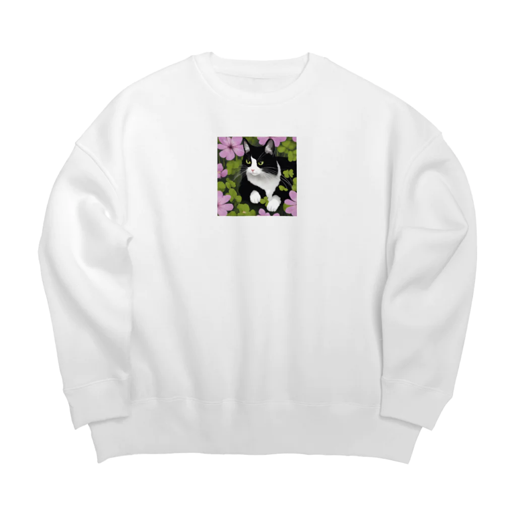 capcat1919のハチワレ白黒猫とオキザリス Big Crew Neck Sweatshirt