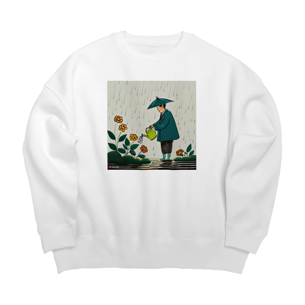 おかず屋の雨でも水やりおじさん Big Crew Neck Sweatshirt