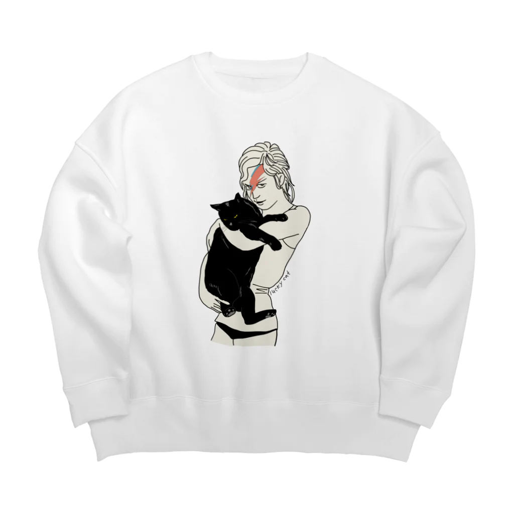 小鳥と映画館のイナズマメイクの女性と黒猫 Big Crew Neck Sweatshirt