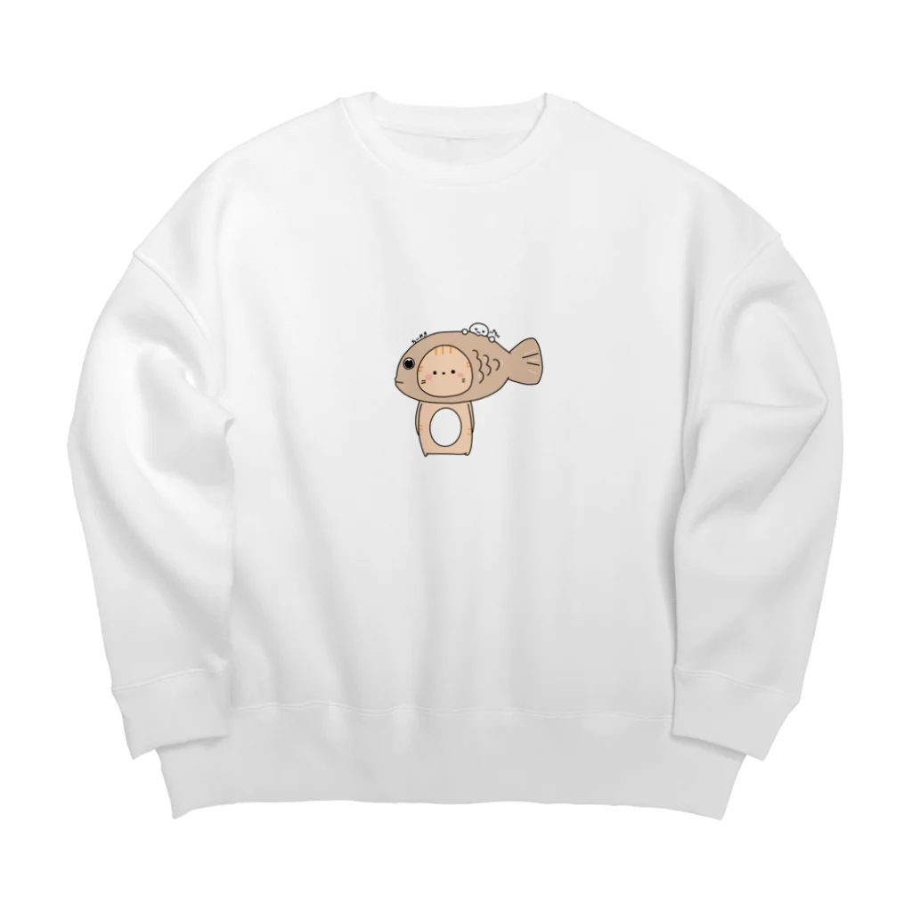 ama_mimi8のたいやきをかぶるねこ Big Crew Neck Sweatshirt