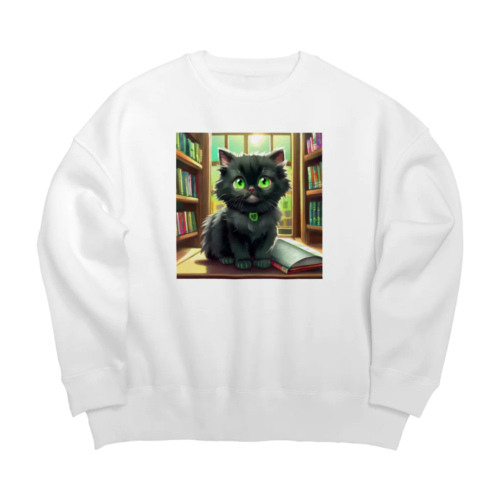 yoiyononakaの図書室の黒猫01 Big Crew Neck Sweatshirt