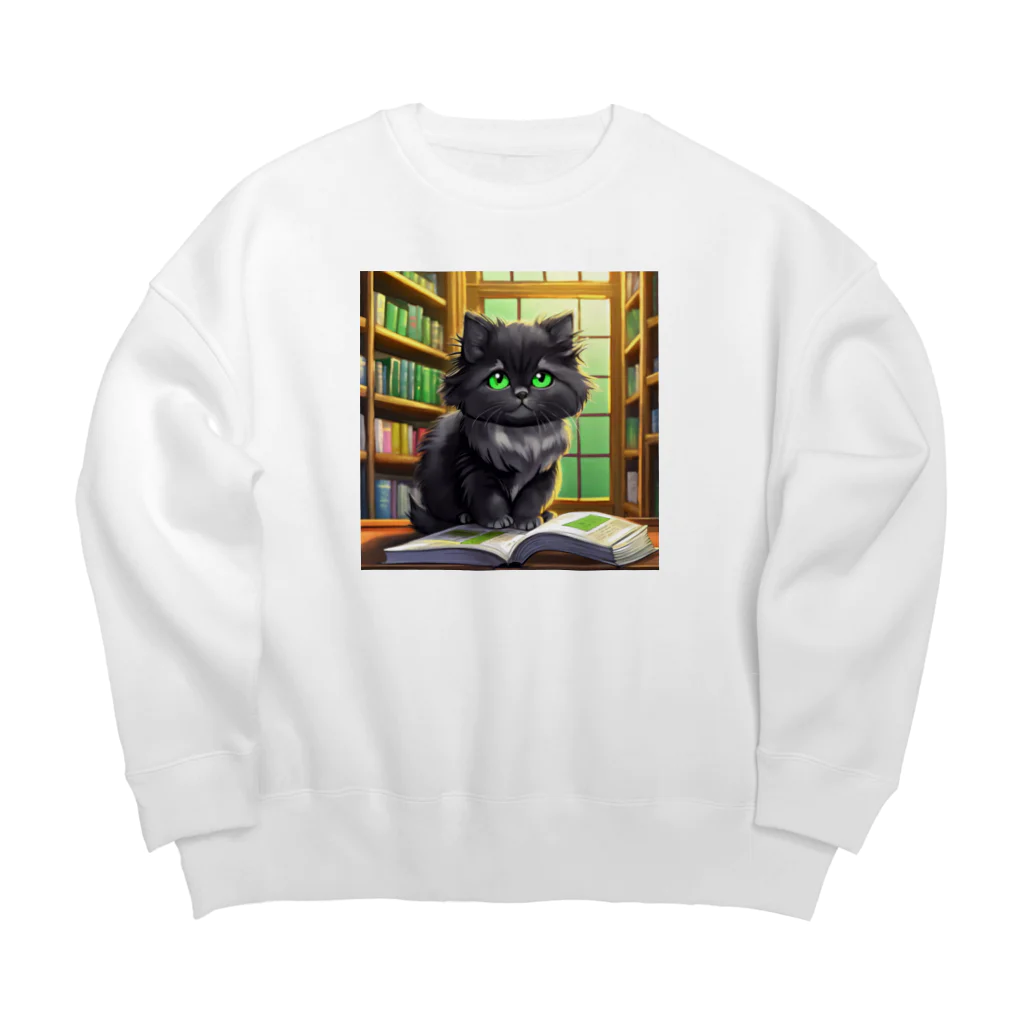 yoiyononakaの図書室の黒猫02 Big Crew Neck Sweatshirt