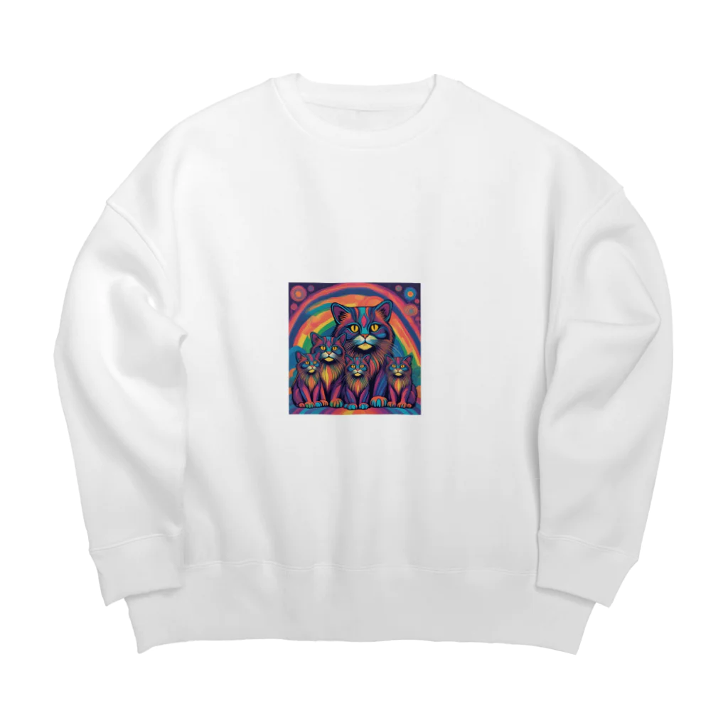 マヌル猫 Manul catのサイケなマヌル家族 Big Crew Neck Sweatshirt