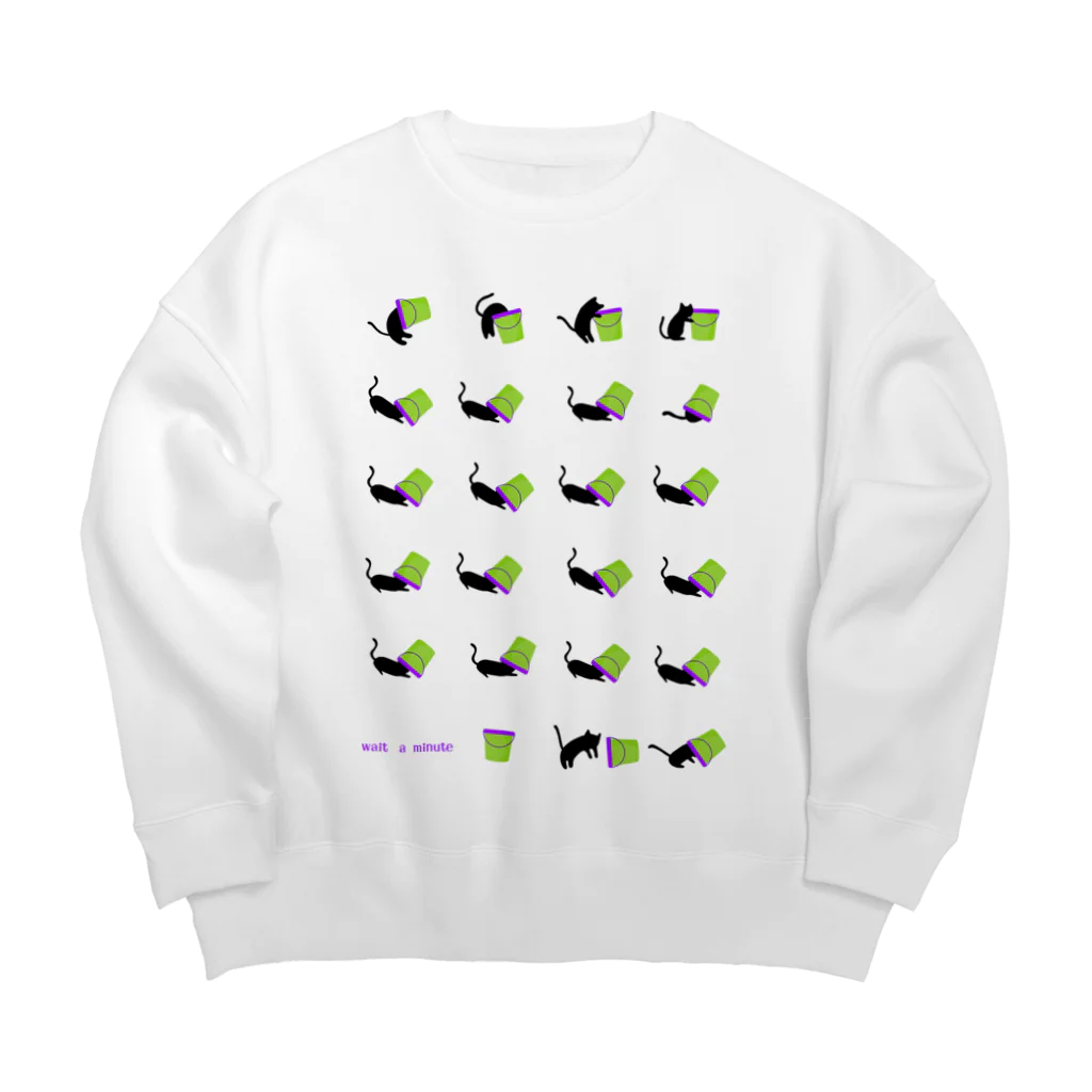 yellowgreenのちょっとまってて　黒猫 Big Crew Neck Sweatshirt