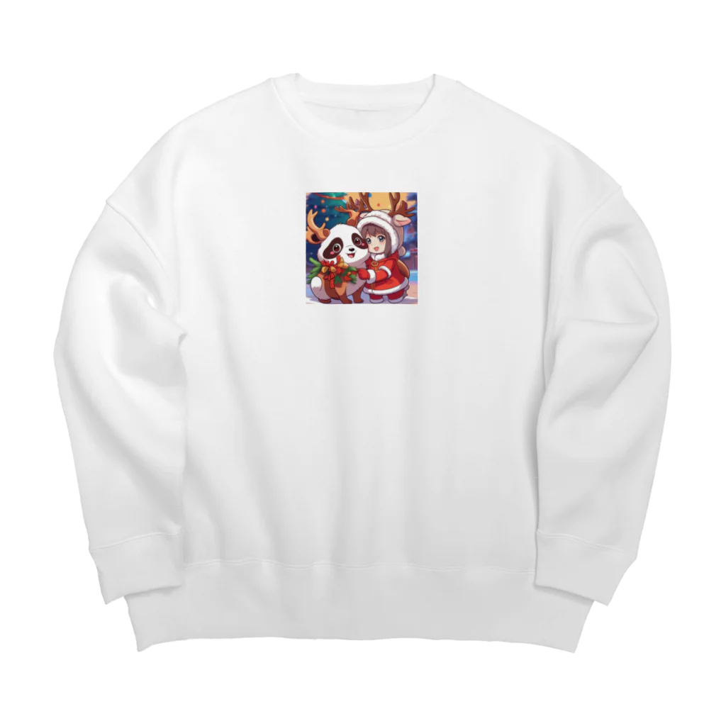 動物大好き＠たつまるのトナカイパンダとサンタはいつも仲良し Big Crew Neck Sweatshirt