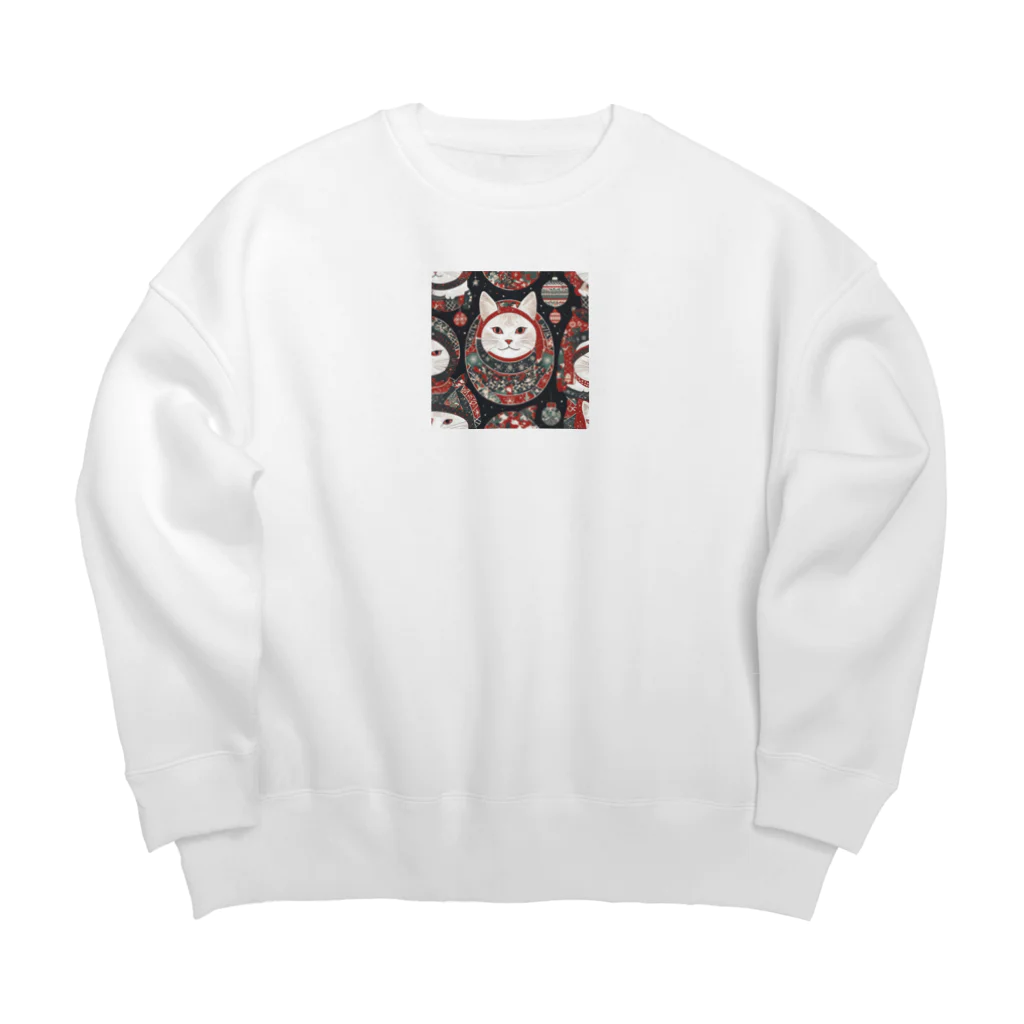 おだんきデザインの冬を楽しむキジトラさん Big Crew Neck Sweatshirt