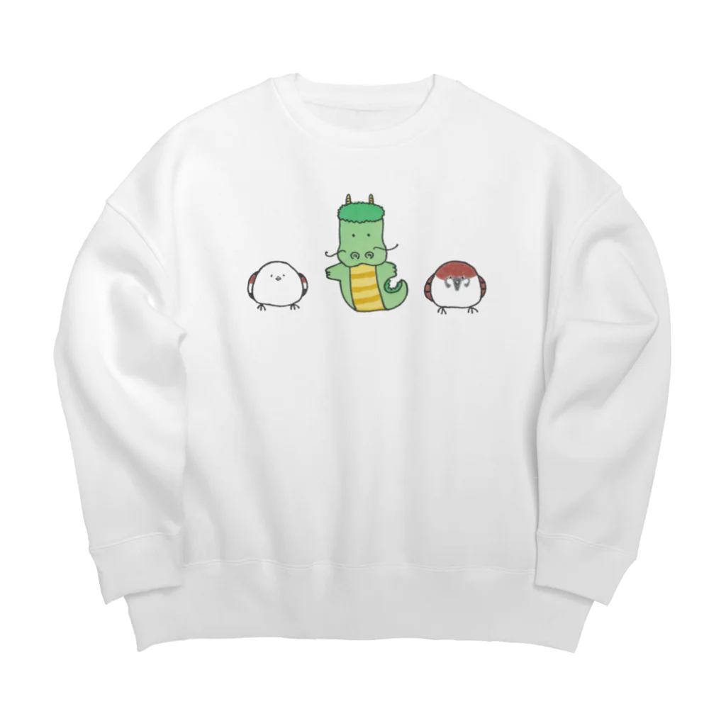 森図鑑の[森図鑑] 龍と雀とシマエナガ Big Crew Neck Sweatshirt