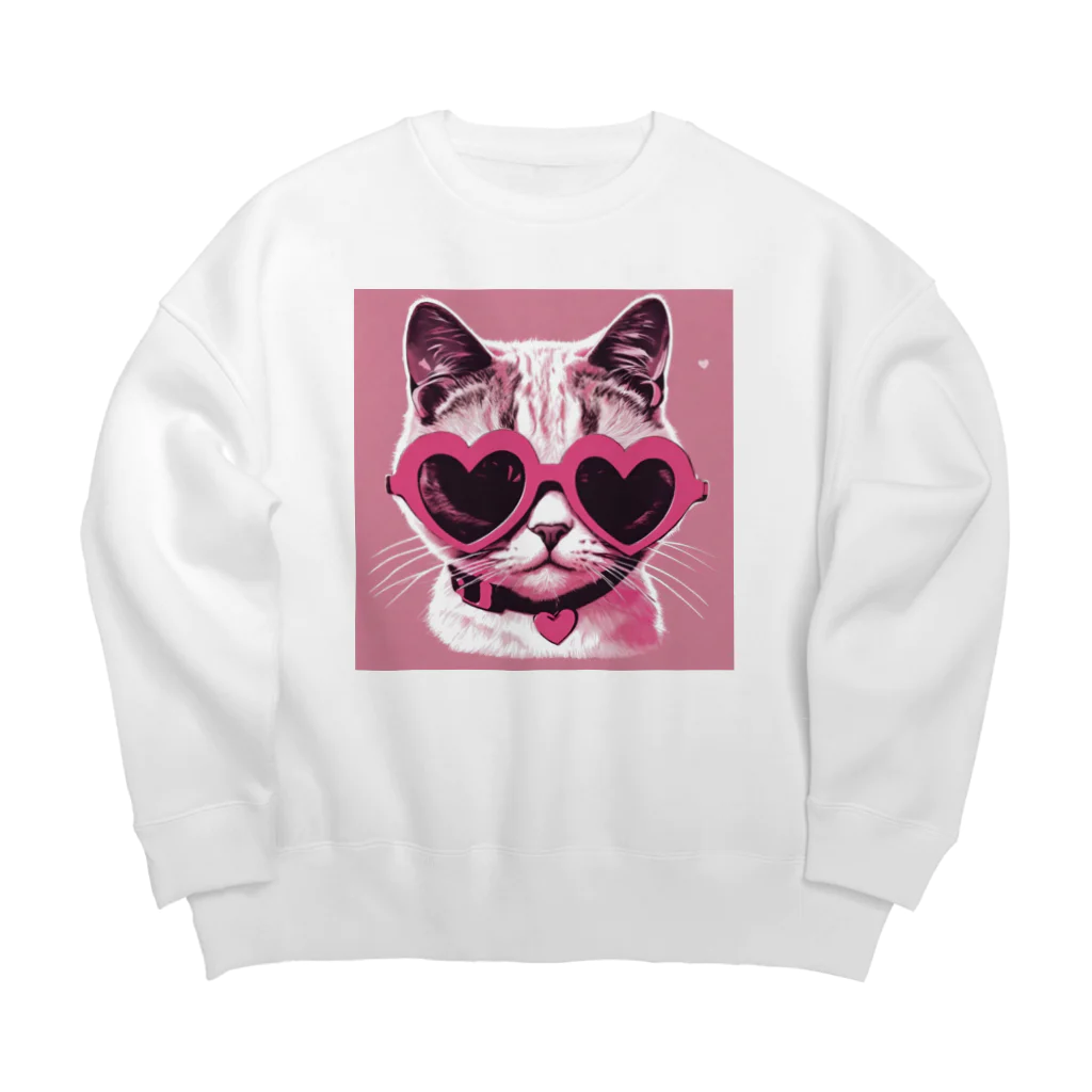 🎀キティガール🎀のハートサングラスの可愛い猫ちゃんグッズ　♡kitty girlオリジナル♡ Big Crew Neck Sweatshirt