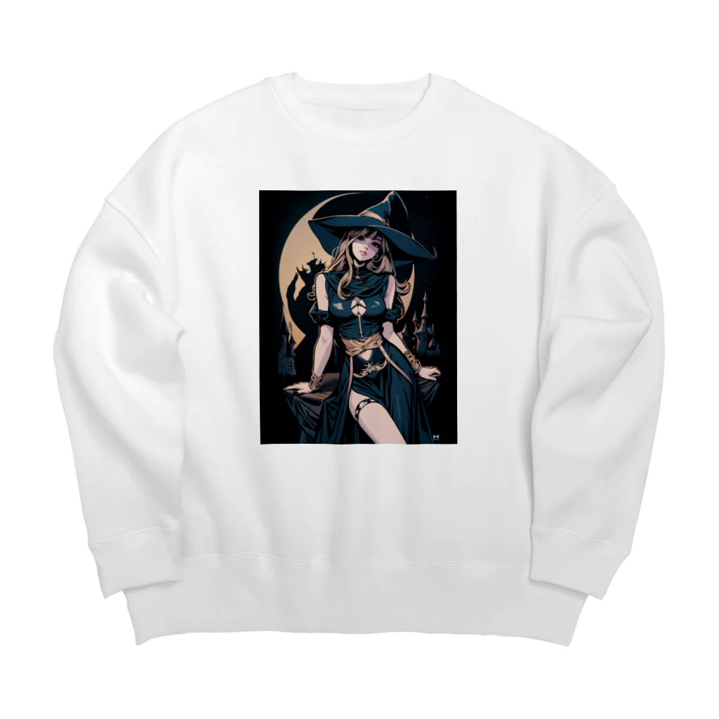 ビューティフルハードコアイラストレーション-DESIGN STOREの青いマントのブロンド魔女 Big Crew Neck Sweatshirt