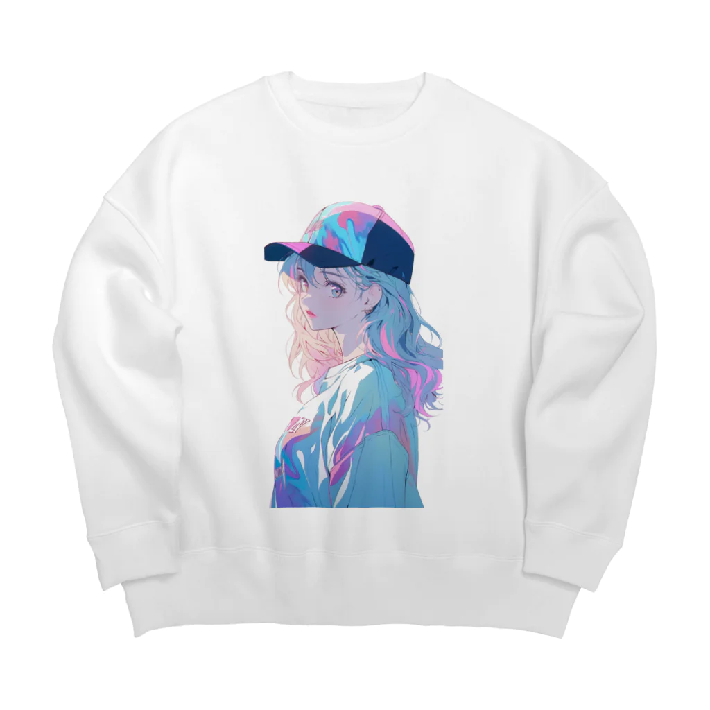 yanagi029の帽子女子 Big Crew Neck Sweatshirt