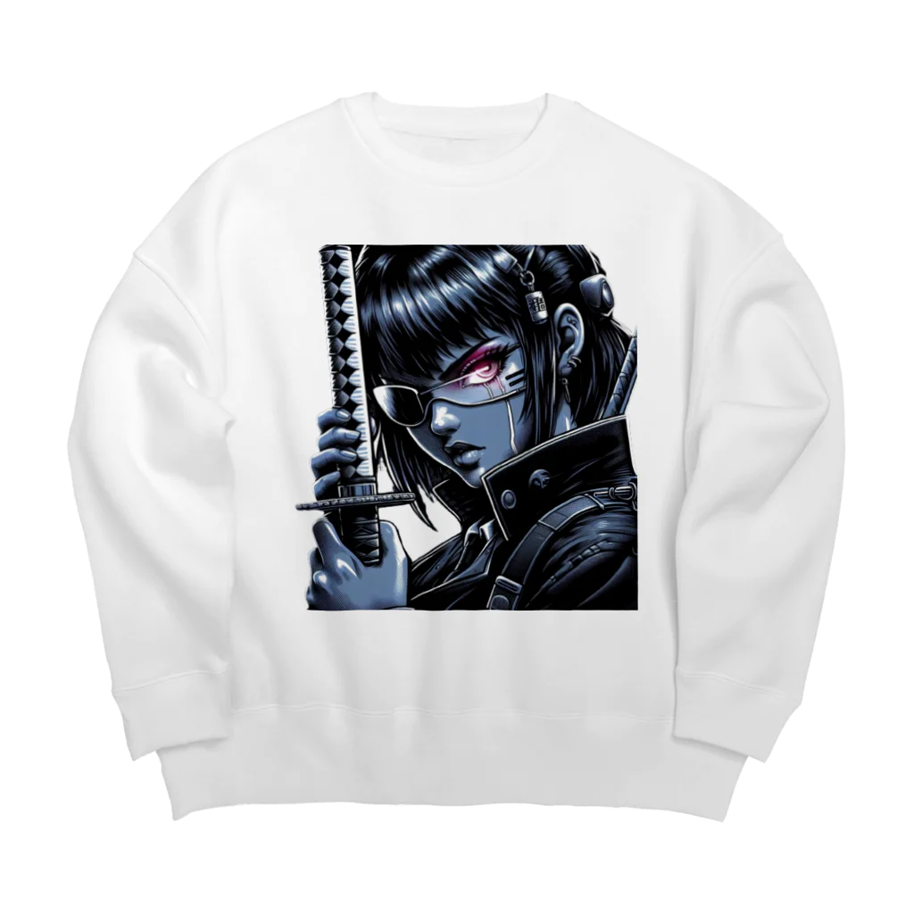 kangekiのサイバーパンクサムライガールNo.1 Big Crew Neck Sweatshirt