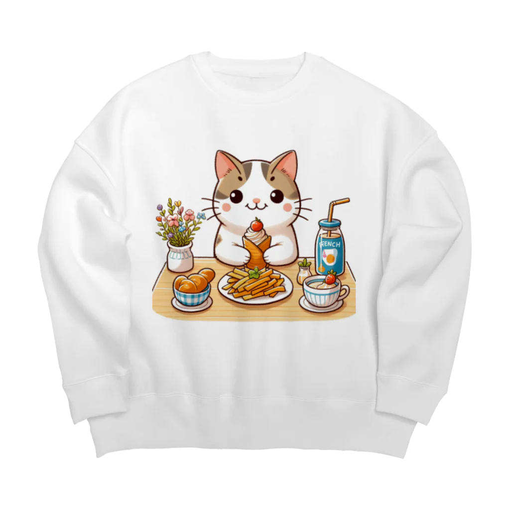 zuuu-の猫くんの豪華なカフェごはん♪ Big Crew Neck Sweatshirt