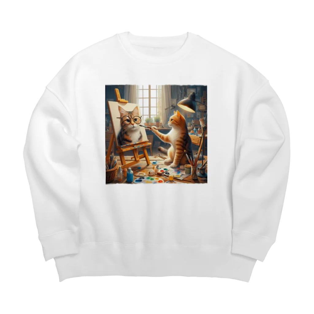 ニャーちゃんショップのネコを描くネコ Big Crew Neck Sweatshirt