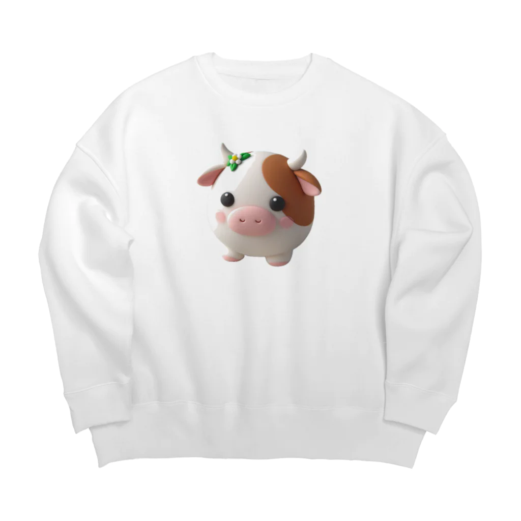 終わらない夢🌈の可愛い💕まんまる◯シリーズ✨　牛🐮 Big Crew Neck Sweatshirt