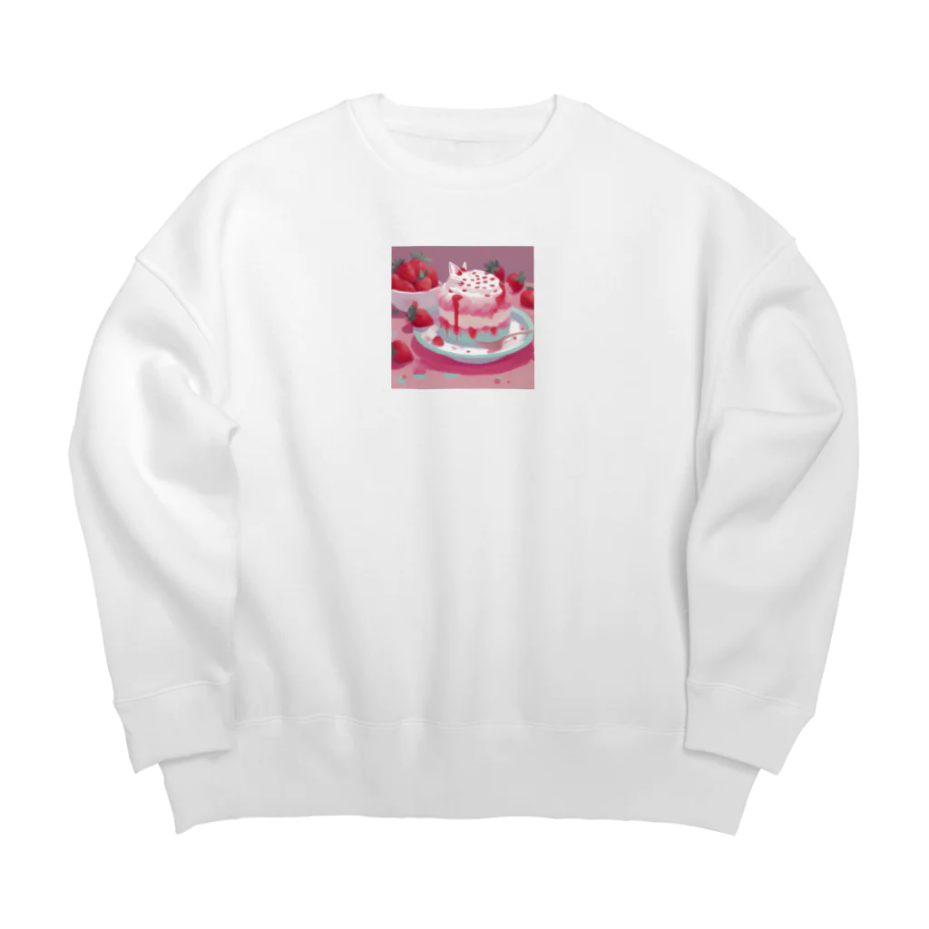 uchakyumaのいちごケーキにネコ Big Crew Neck Sweatshirt