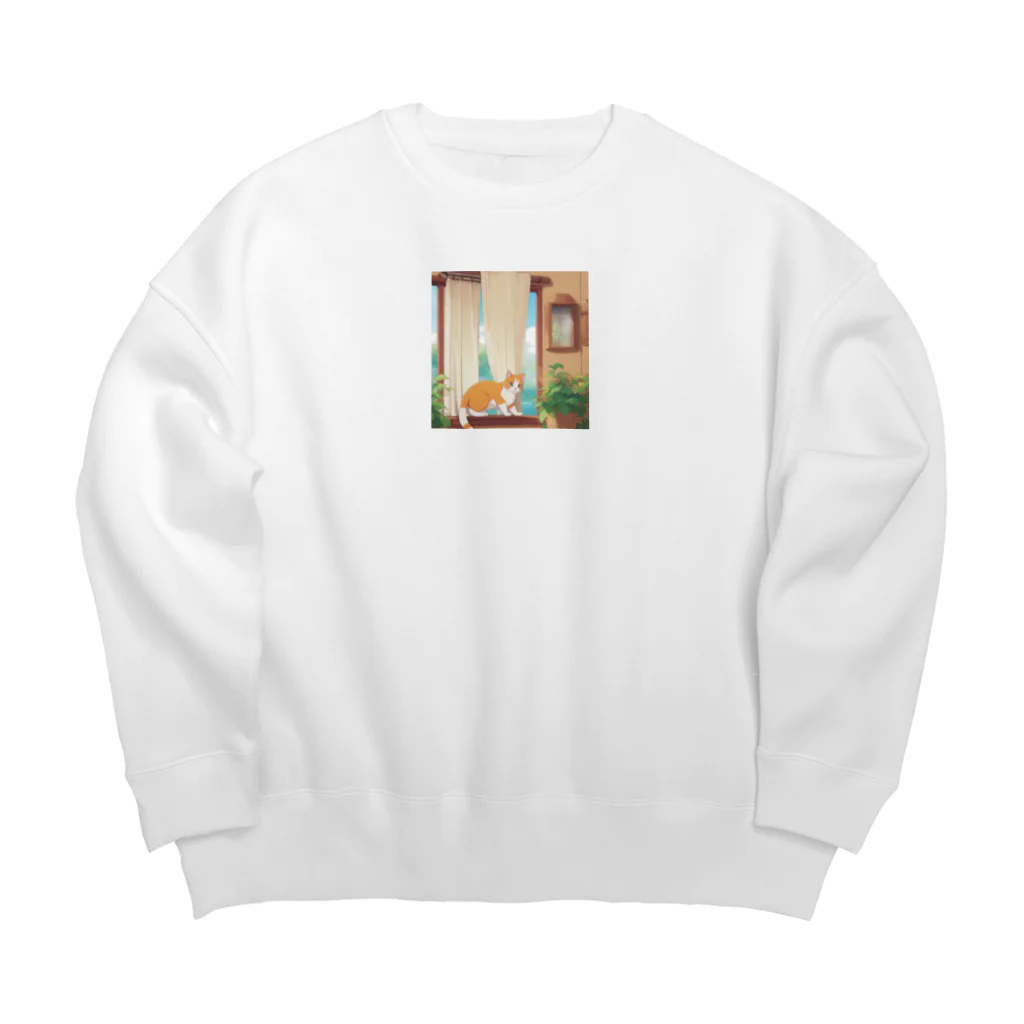 wtr3045のカーテンで遊んでいる猫 Big Crew Neck Sweatshirt