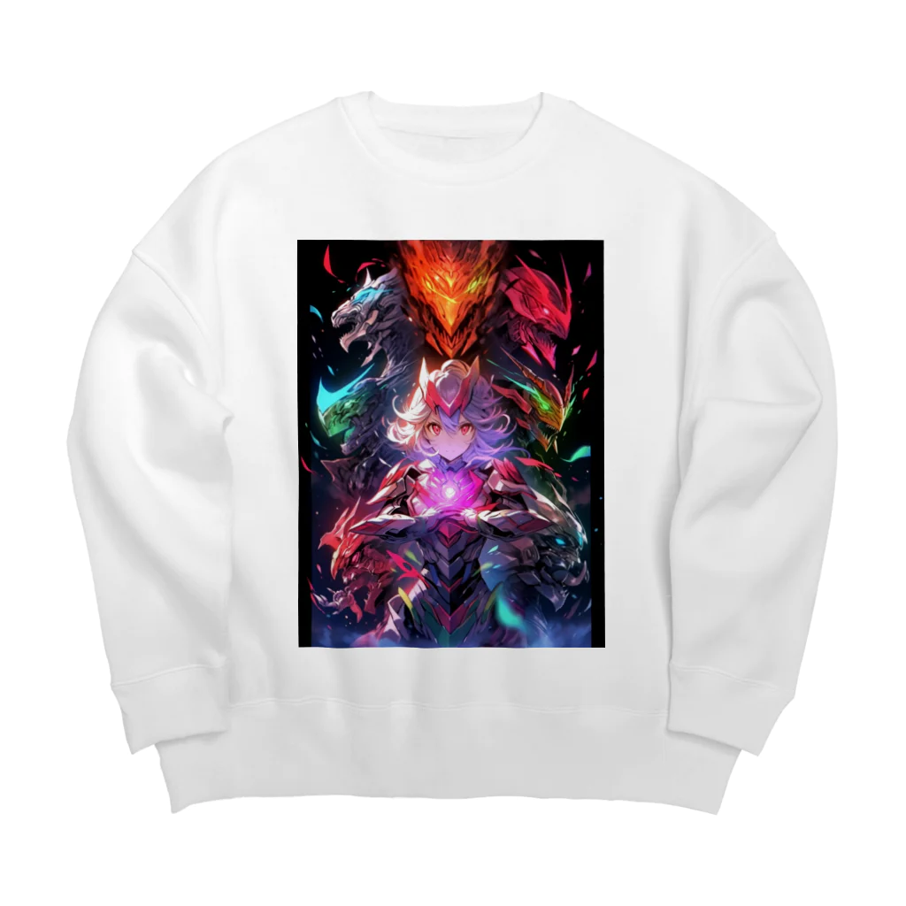 シロクマペンギンのドラゴンファイターガールwith竜の変身ヒーロー Big Crew Neck Sweatshirt