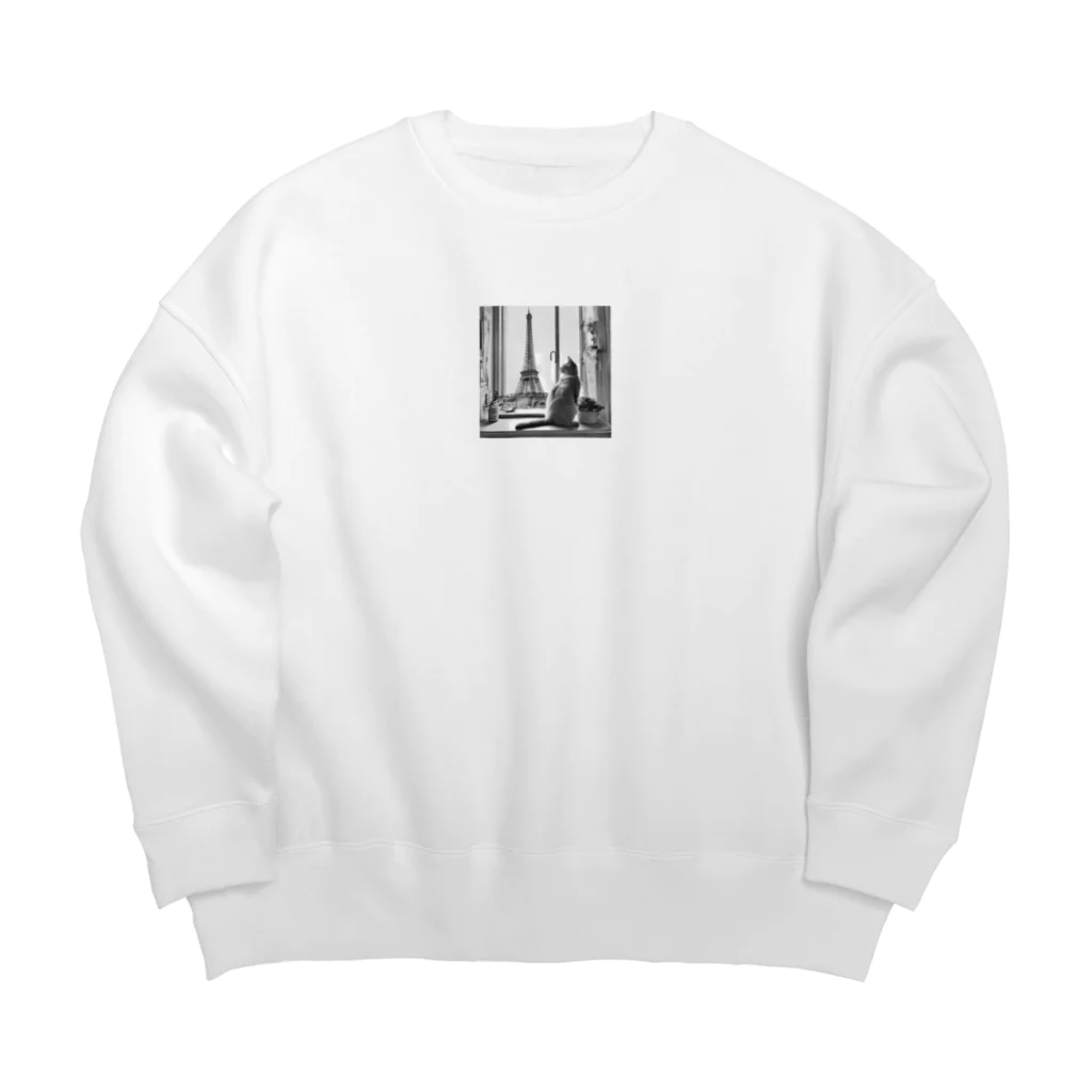 ゆかりのエッフェル塔と猫 Big Crew Neck Sweatshirt