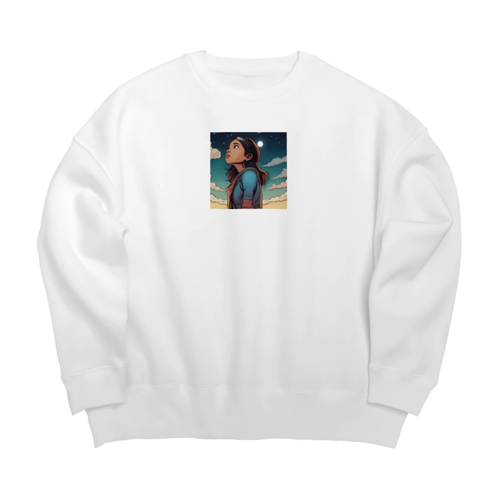 PanHanaChanのThe girl who looks at the sky Big Crew Neck Sweatshirt