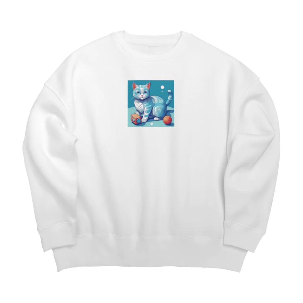 raft.weavingの狩猫ブルー Big Crew Neck Sweatshirt